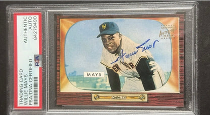 Willie Mays Signed 1996 Topps CERTIFIED Issue 1955 Bowman On Card Auto PSA Coa