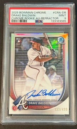 2025 Bowman Chrome Drake Baldwin Rookie Auto Refractor #/499 Braves PSA 9 Mint