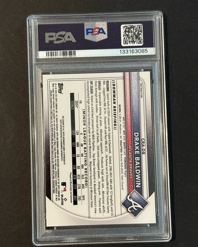 2025 Bowman Chrome Drake Baldwin Rookie Auto Refractor #/499 Braves PSA 9 Mint