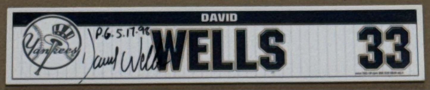 David Wells Signed Yankees Old Timers Day Game Used Locker Nameplate PG Auto COA
