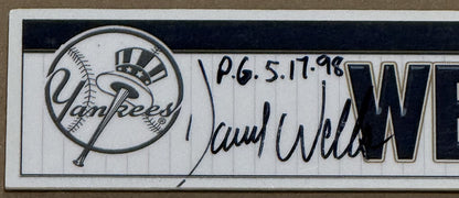 David Wells Signed Yankees Old Timers Day Game Used Locker Nameplate PG Auto COA