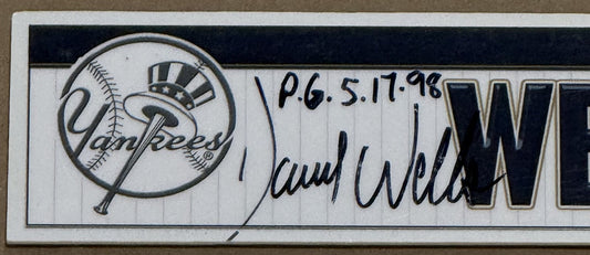 David Wells Signed Yankees Old Timers Day Game Used Locker Nameplate PG Auto COA