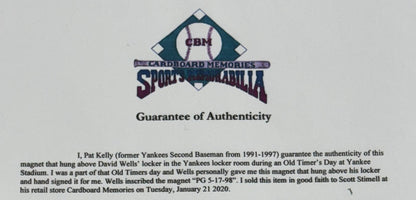 David Wells Signed Yankees Old Timers Day Game Used Locker Nameplate PG Auto COA