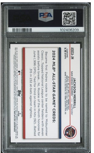 2024 Topps Chrome UPD Jackson Merrill Rookie Auto All Star Game PSA 10 Gem Mint