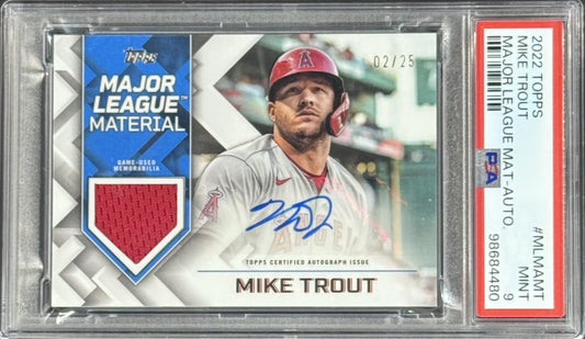 2022 Topps MLB Mike Trout Major League Mat Patch Auto LE/25 #MLMAMT PSA 9 Angels