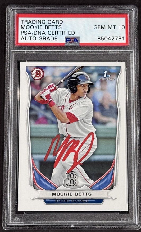 2014 Topps Bowman Mookie Betts Signed RC Auto Grade PSA 10 Gem MT Dodgers Rookie