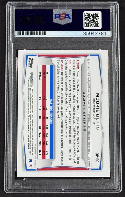 2014 Topps Bowman Mookie Betts Signed RC Auto Grade PSA 10 Gem MT Dodgers Rookie