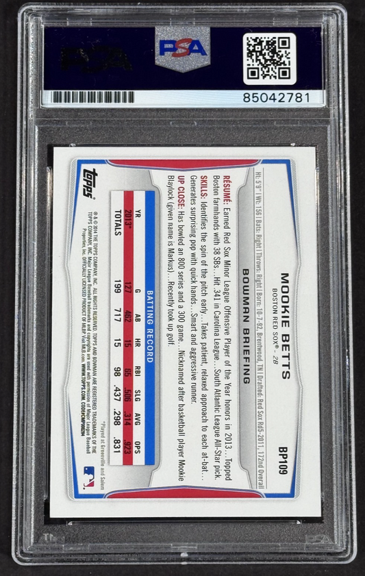 2014 Topps Bowman Mookie Betts Signed RC Auto Grade PSA 10 Gem MT Dodgers Rookie