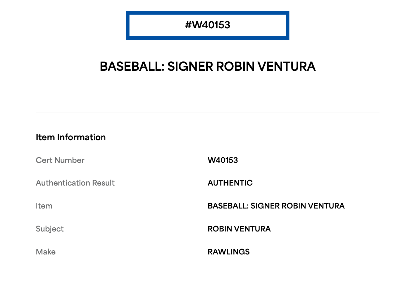 Robin Ventura Signed Official MLB Baseball Auto PSA COA White Sox NY Mets