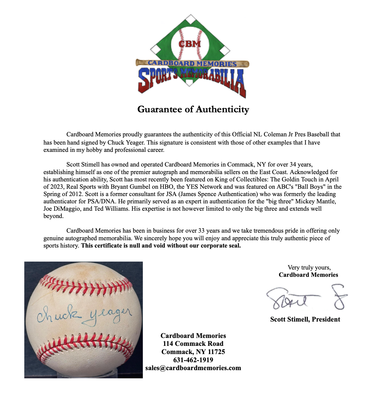 Chuck Yeager Air Force Pilot Signed Official NL Baseball Broke Speed Of Sound