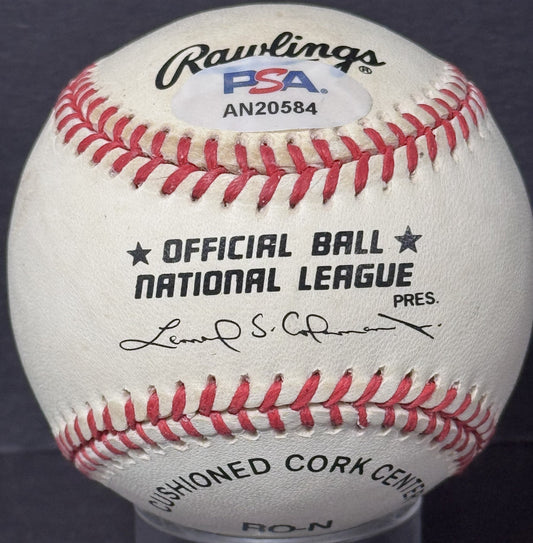 Ernie Banks Signed Official NL (Coleman Jr Pres) Baseball Auto PSA COA Cubs HOF