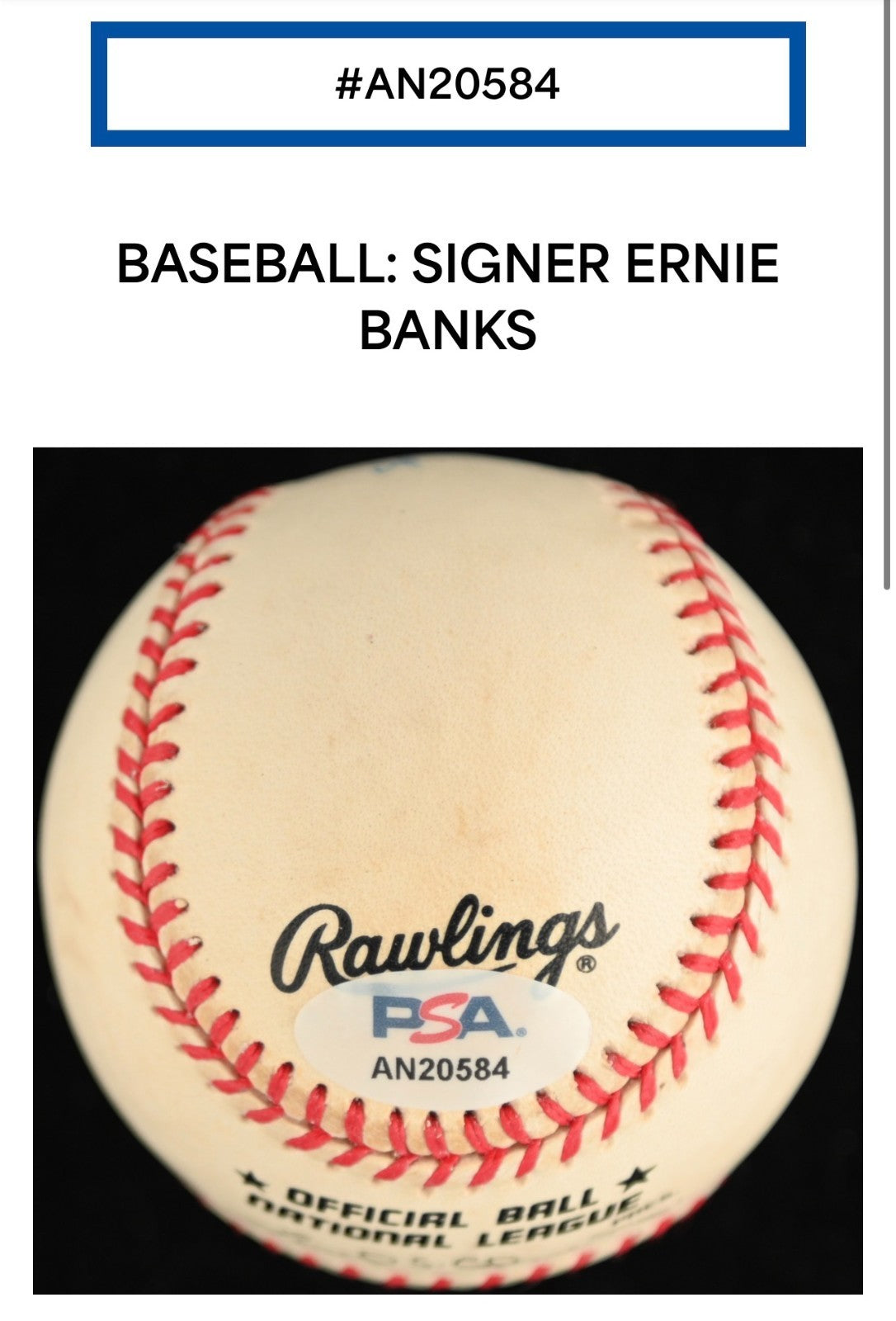 Ernie Banks Signed Official NL (Coleman Jr Pres) Baseball Auto PSA COA Cubs HOF