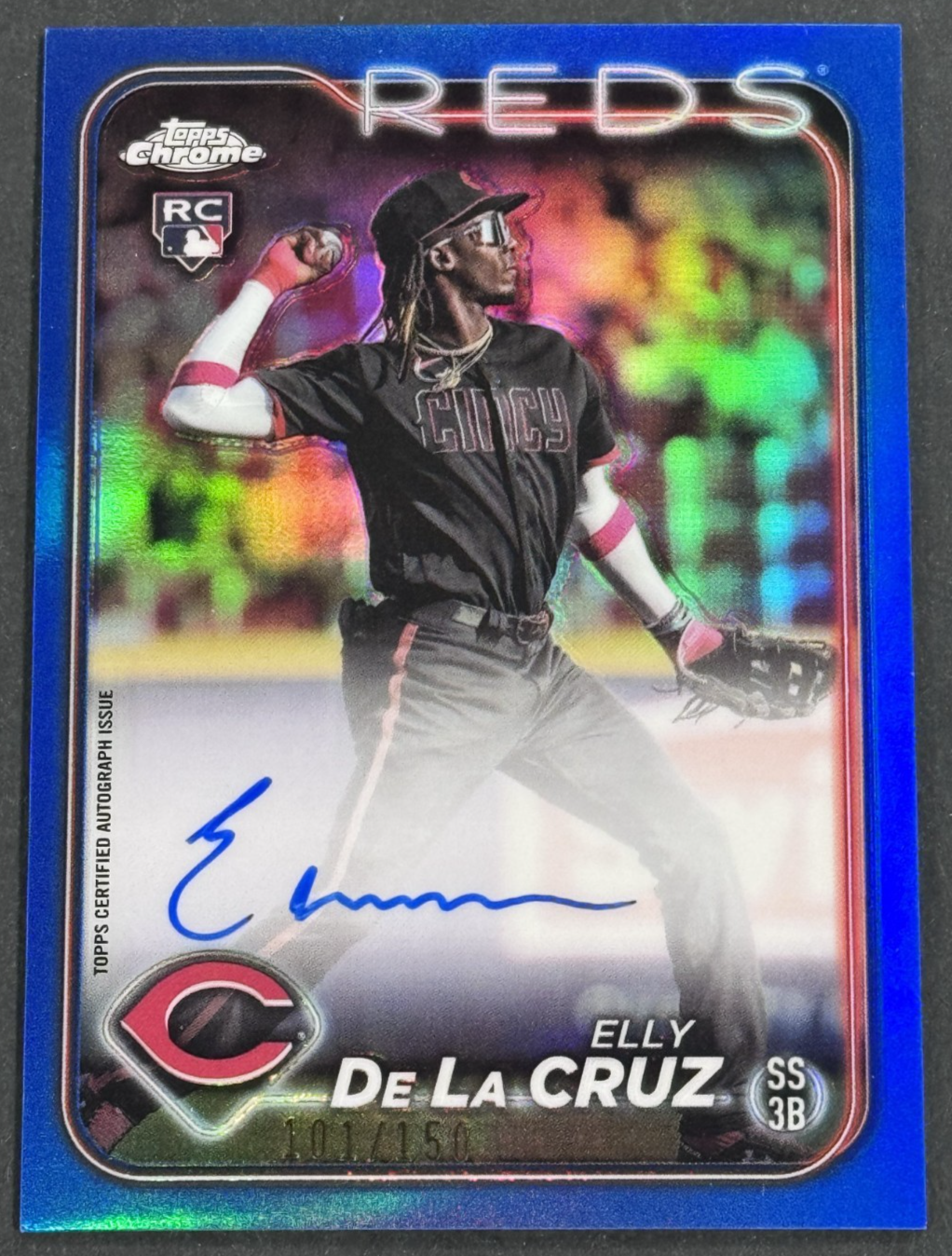 2024 Topps Chrome Elly De La Cruz Blue Auto /150 RC #RA-EDLC Reds Rookie Mint