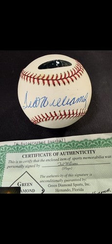 Ted Williams signed Official A.L Baseball HOF Auto Green Diamond # 9 Holo Coa