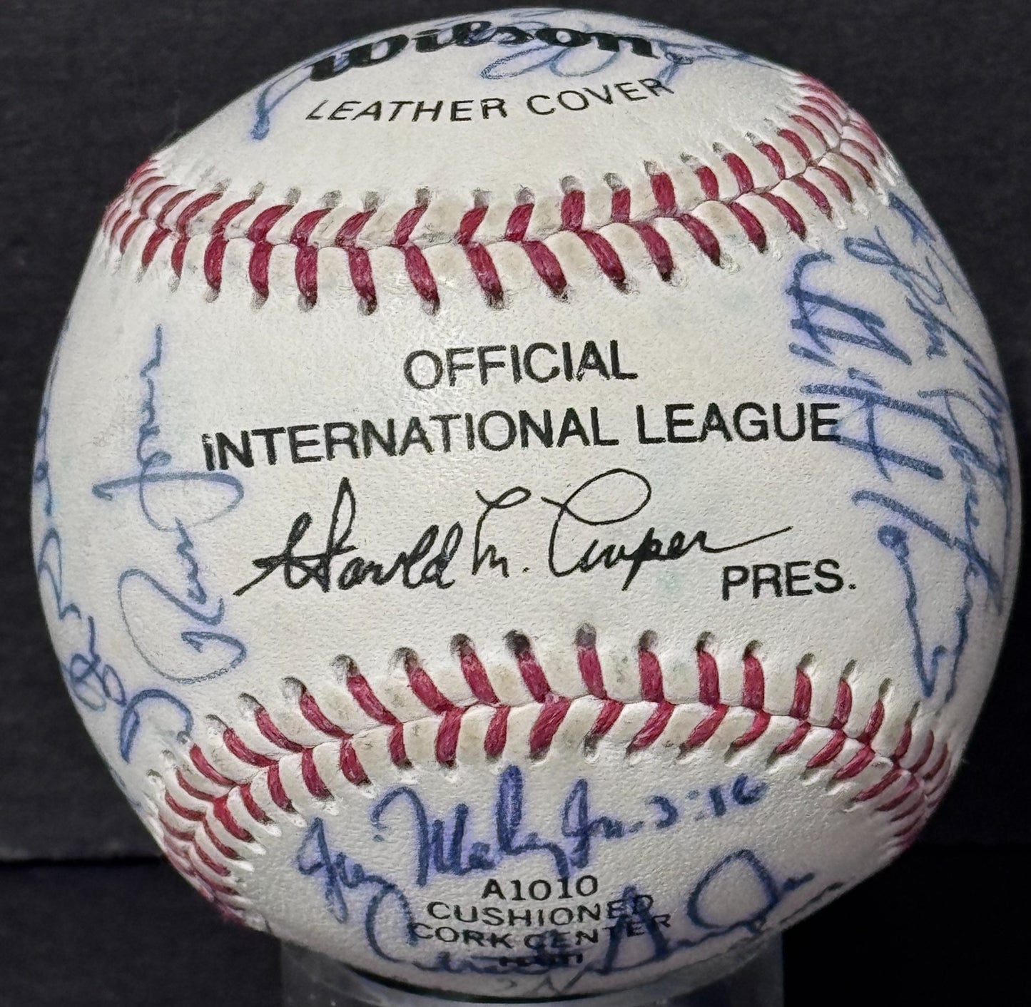 1984 Tidewater Tides Team Signed Wilson International Baseball Auto CBM COA Mets
