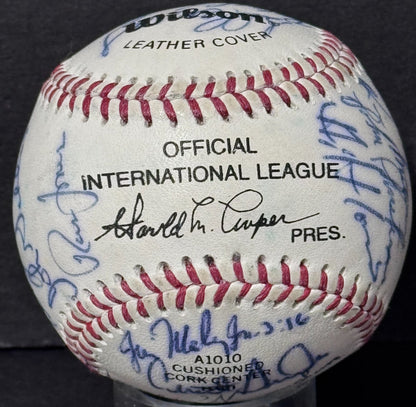 1984 Tidewater Tides Team Signed Wilson International Baseball Auto CBM COA Mets