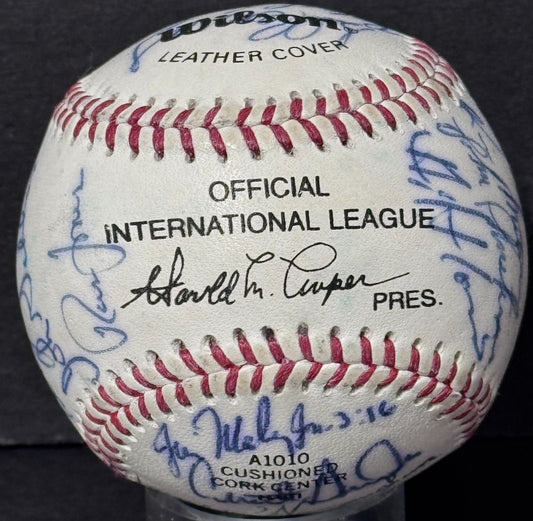 1984 Tidewater Tides Team Signed Wilson International Baseball Auto CBM COA Mets
