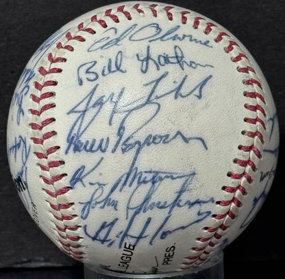 1984 Tidewater Tides Team Signed Wilson International Baseball Auto CBM COA Mets