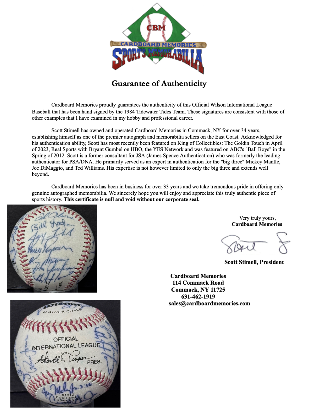 1984 Tidewater Tides Team Signed Wilson International Baseball Auto CBM COA Mets