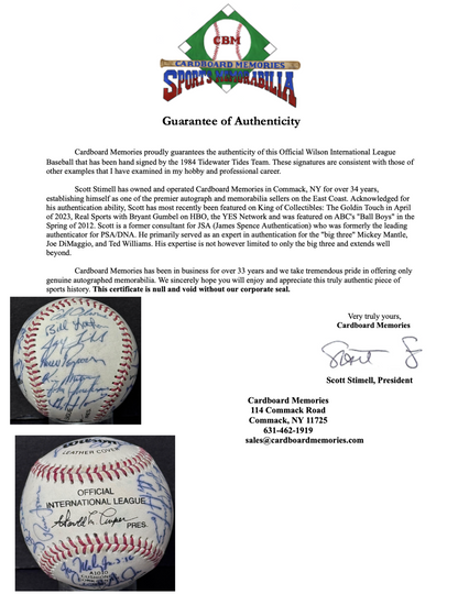 1984 Tidewater Tides Team Signed Wilson International Baseball Auto CBM COA Mets