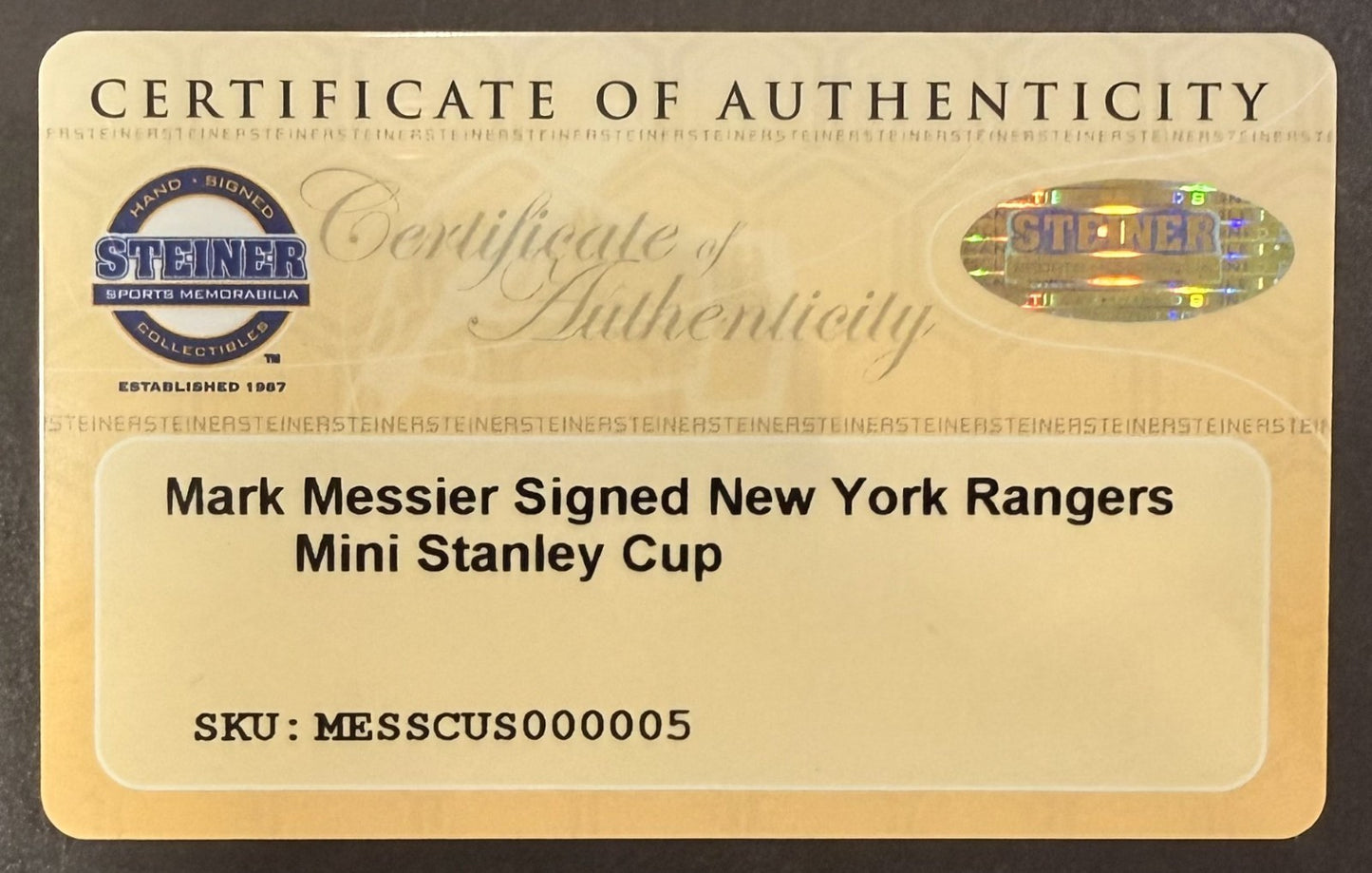 Mark Messier Signed Mini Stanley Cup Auto Steiner COA NY Rangers HOF