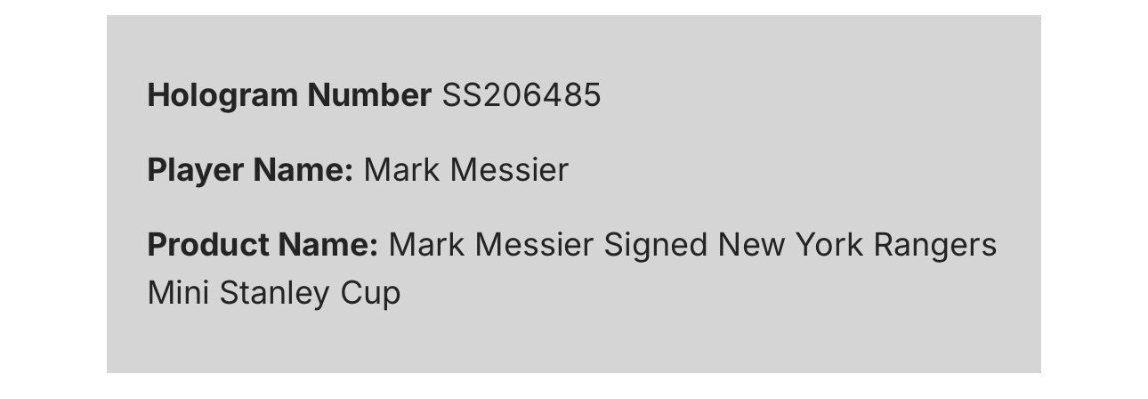 Mark Messier Signed Mini Stanley Cup Auto Steiner COA NY Rangers HOF