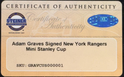 Adam Graves Signed Mini Replica Stanley Cup Auto Steiner COA NY Rangers