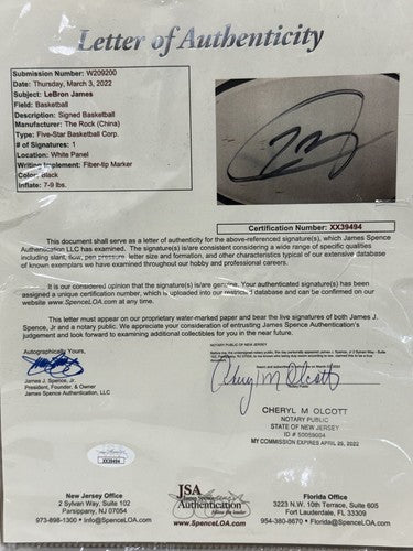 LeBron James Signed The rock Basketball Five Star Vintage Early Auto MVP JSA LOA