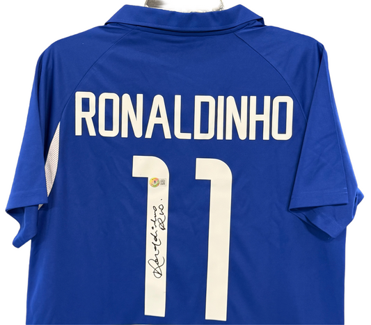 Ronaldinho Signed Nike Blue Brazil National Team Soccer Jersey Sz M Auto BAS COA