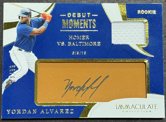 2020 Panini Immaculate Debut Moments Yordan Alvarez Patch Rookie Auto /99 Astros