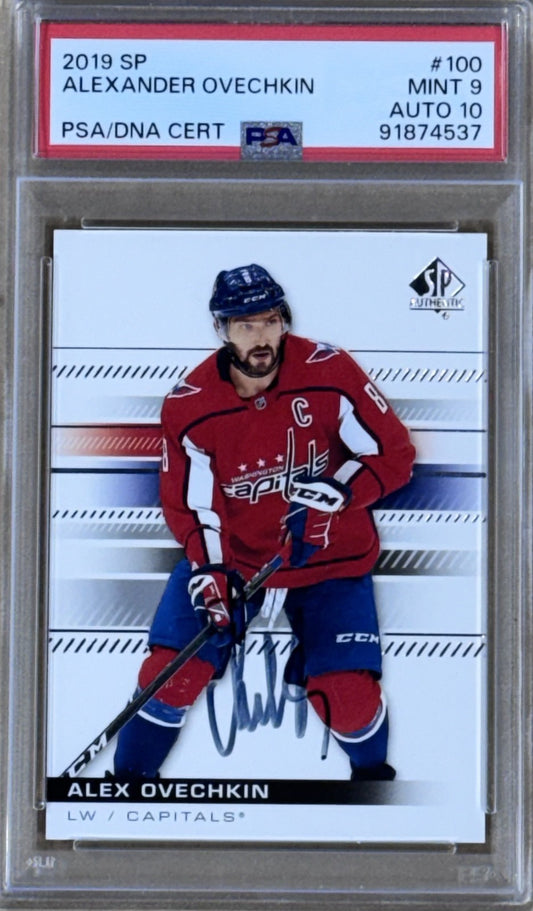 2019 UD SP Alexander Ovechkin Signed Card #100 PSA Mint 9 Auto 10 Capitals