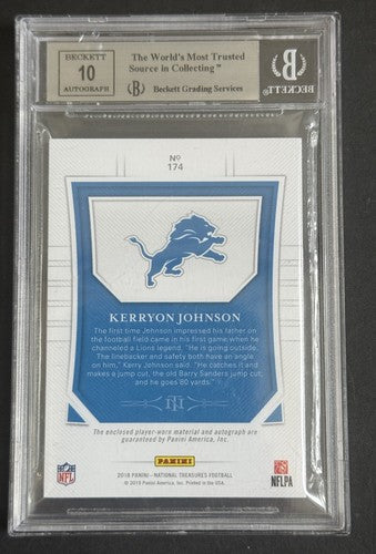 2018 National Treasures 4 Color Jersey Patch Lions K. Johnson /33 BGS 9 /10 Auto