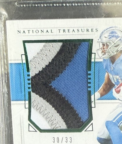 2018 National Treasures 4 Color Jersey Patch Lions K. Johnson /33 BGS 9 /10 Auto