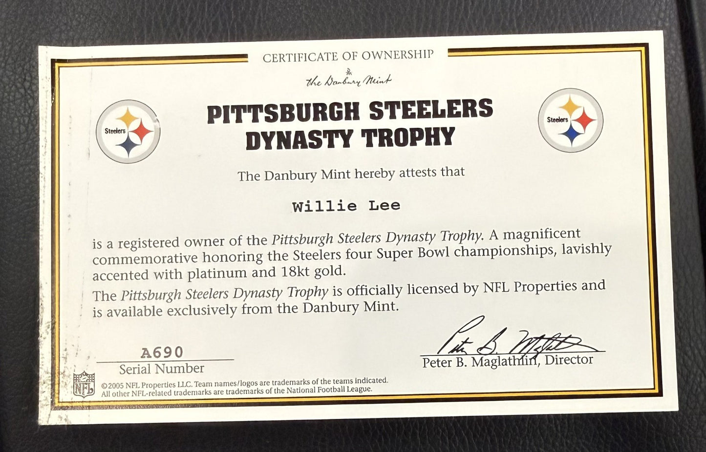 Danbury Mint Pittsburgh Steelers Super Bowl Dynasty Porcelain Trophy Bradshaw