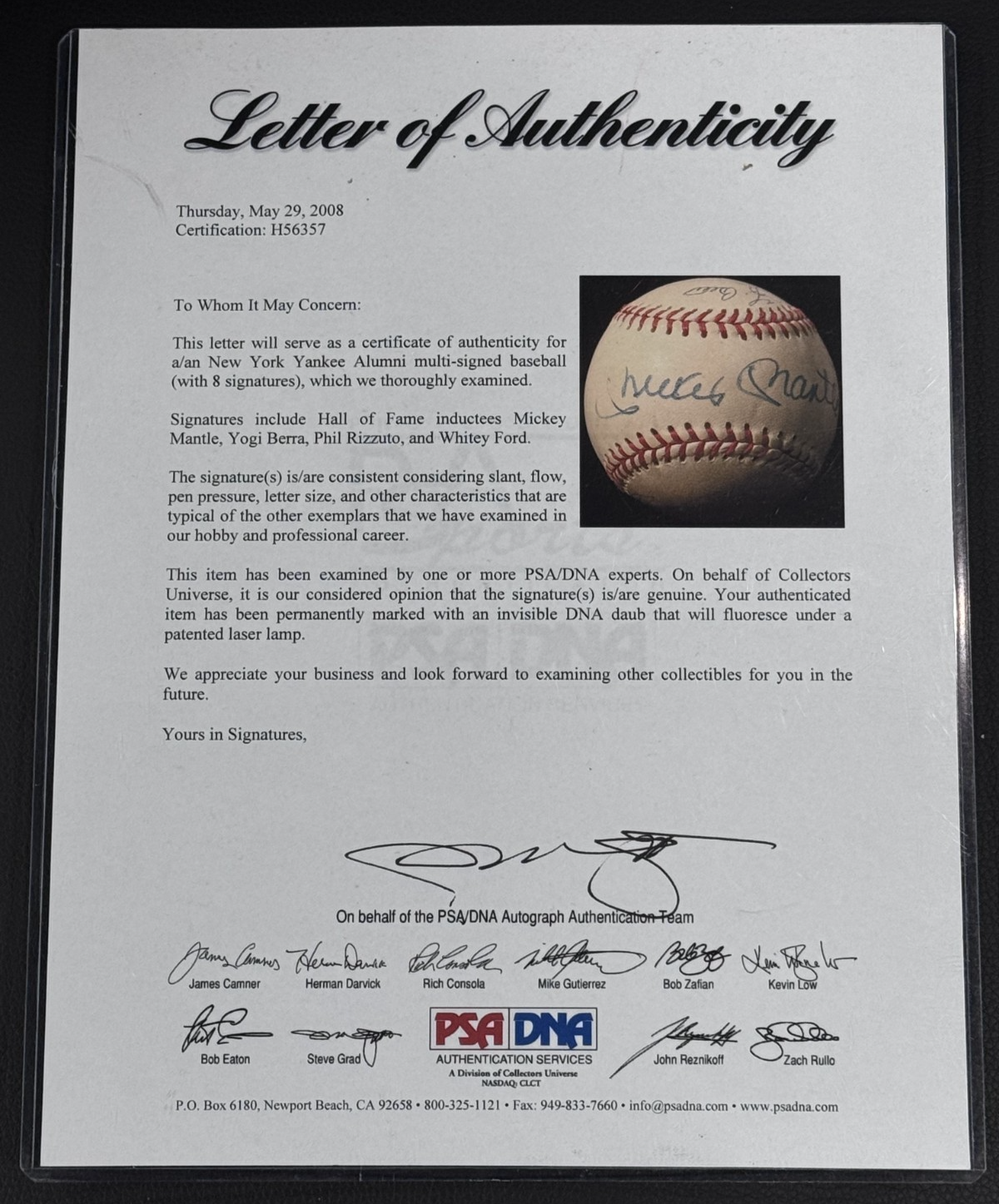 Yankees Signed Cronin Baseball Billy Martin Mickey Mantle Berra HOF 8 Auto PSA