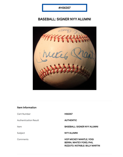 Yankees Signed Cronin Baseball Billy Martin Mickey Mantle Berra HOF 8 Auto PSA