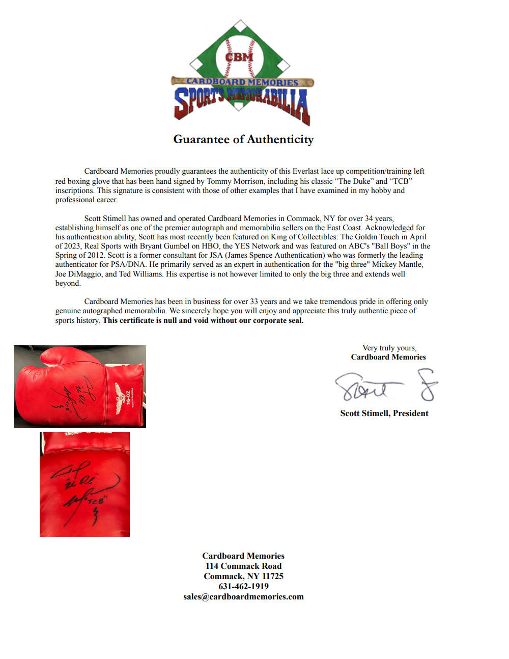 Tommy Morrison Signed 16 0z Red Boxing Glove The Duke TCB Auto Rocky CBM COA