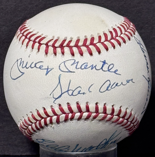 500 HR Club Signed NL Baseball Mickey Mantle Hank Aaron 6 Auto PSA LOA HOF