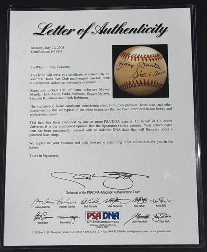 500 HR Club Signed NL Baseball Mickey Mantle Hank Aaron 6 Auto PSA LOA HOF