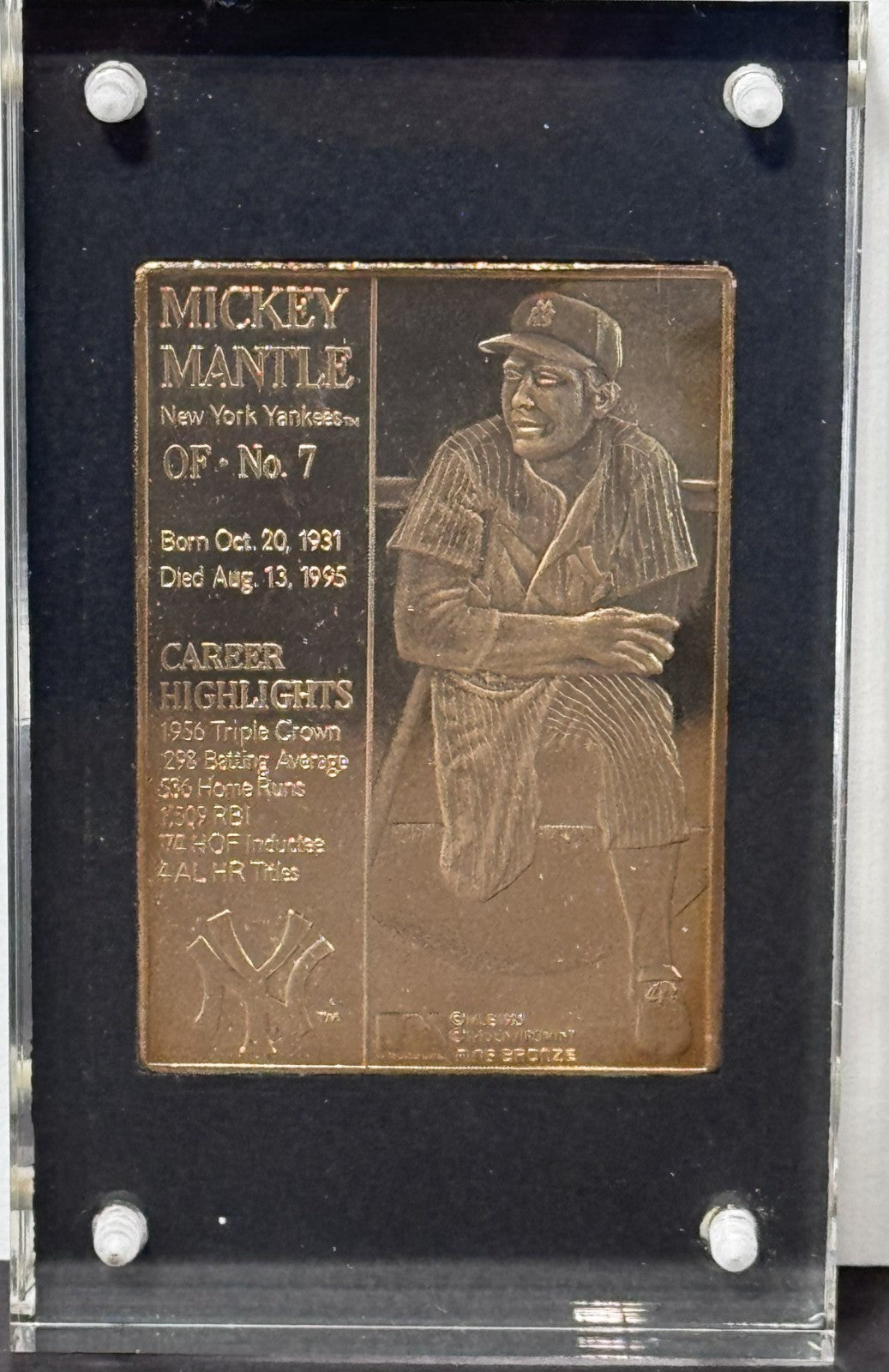 Mickey Mantle 1995 Enviromint Set Bronze Silver Gold Pure .999 Silver Yankees
