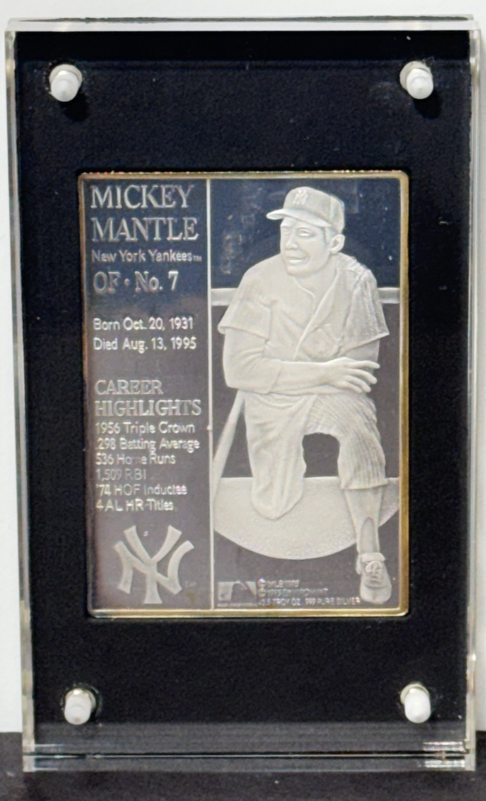 Mickey Mantle 1995 Enviromint Set Bronze Silver Gold Pure .999 Silver Yankees