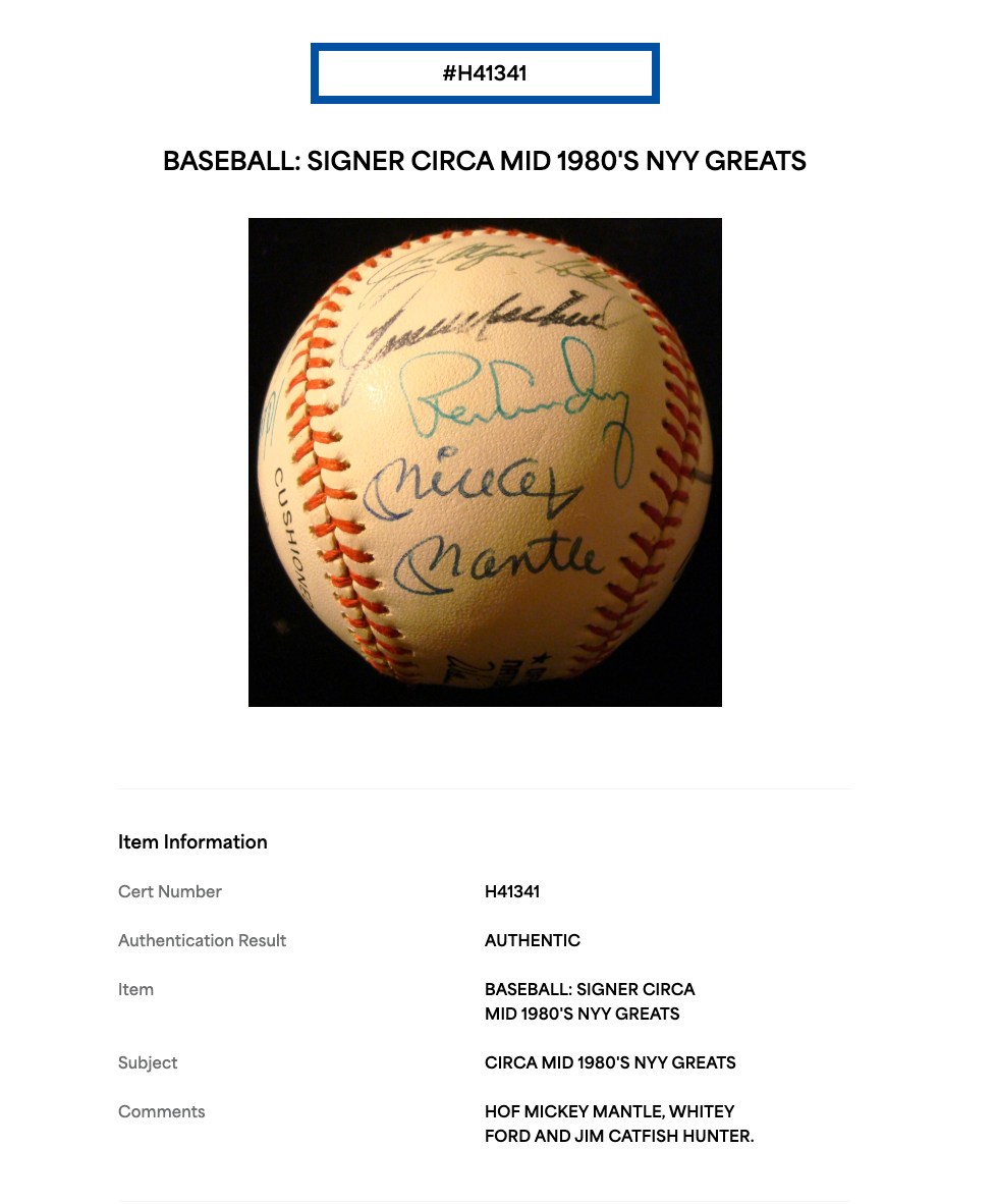 1980s NY Yankees Signed NL Baseball Mickey Mantle Ford 11 Auto PSA LOA 3 HOF
