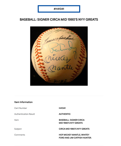 1980s NY Yankees Signed NL Baseball Mickey Mantle Ford 11 Auto PSA LOA 3 HOF
