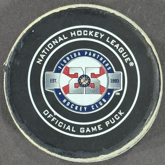 Florida Panthers Game Used 25th Anniv Hockey Puck Vs NY Rangers 12/8/18 Fanatics
