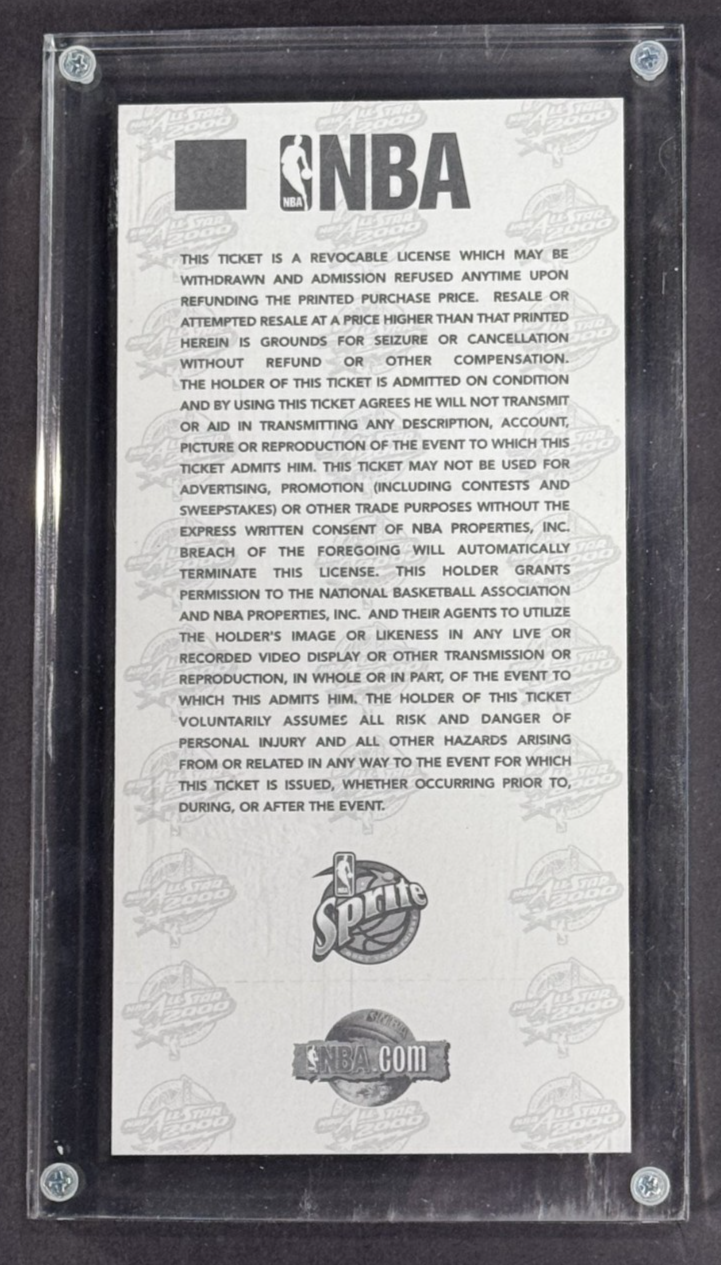 Official 2000 NBA All Star Game VIP Ticket LE /500 Oakland CA Duncan Shaq MVP MT
