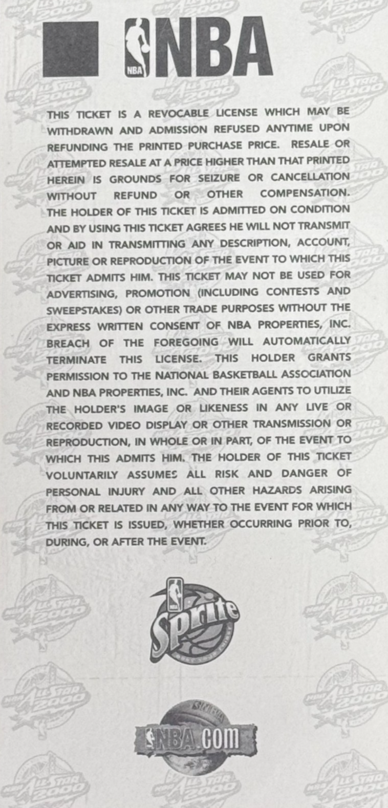 Official 2000 NBA All Star Game VIP Ticket LE /500 Oakland CA Duncan Shaq MVP MT