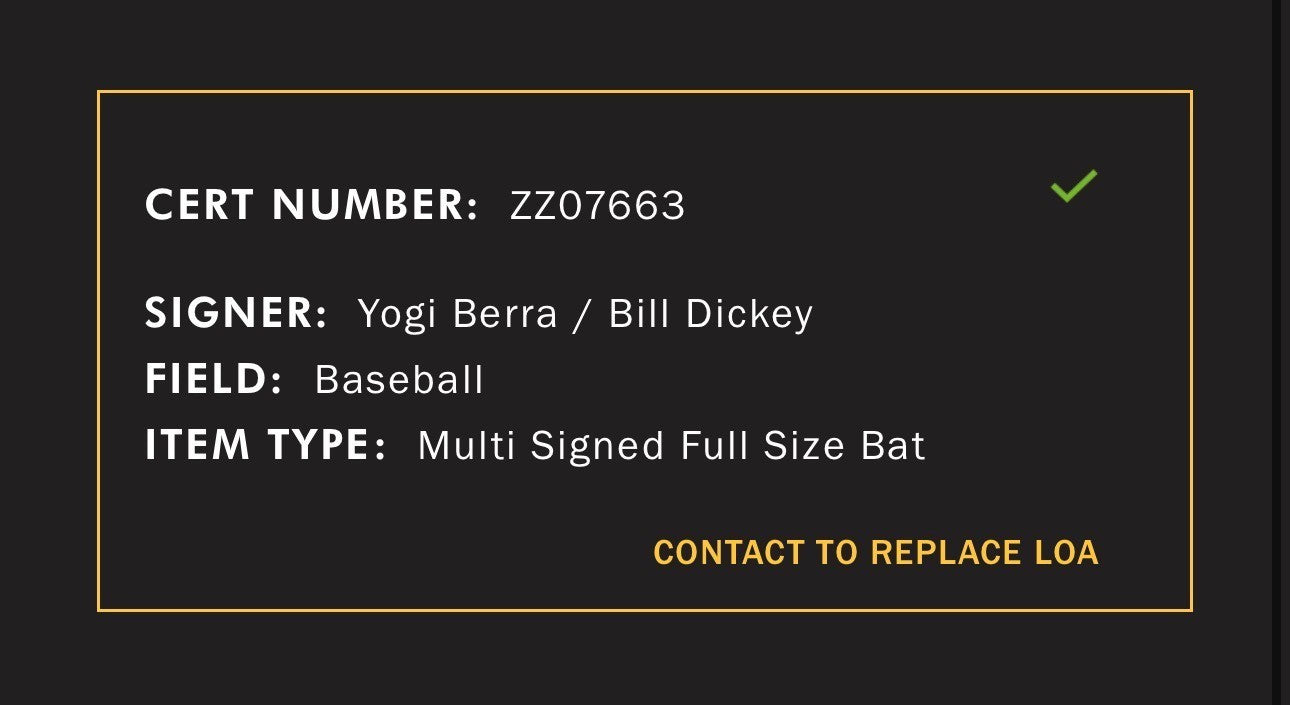 Yogi Berra Bill Dickey Signed LS Cooperstown LE Bat /100 Auto JSA LOA NY Yankees
