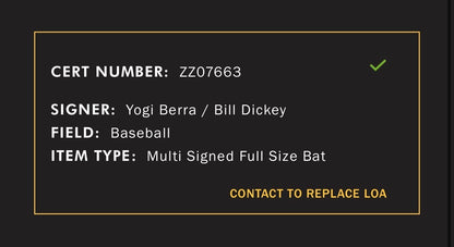 Yogi Berra Bill Dickey Signed LS Cooperstown LE Bat /100 Auto JSA LOA NY Yankees