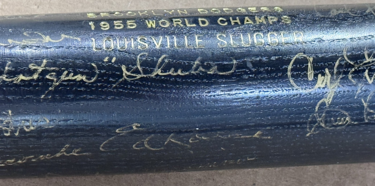 1955 Brooklyn Dodgers Team Signed LS Bat 17 Auto Koufax Reese Snider CBM COA HOF