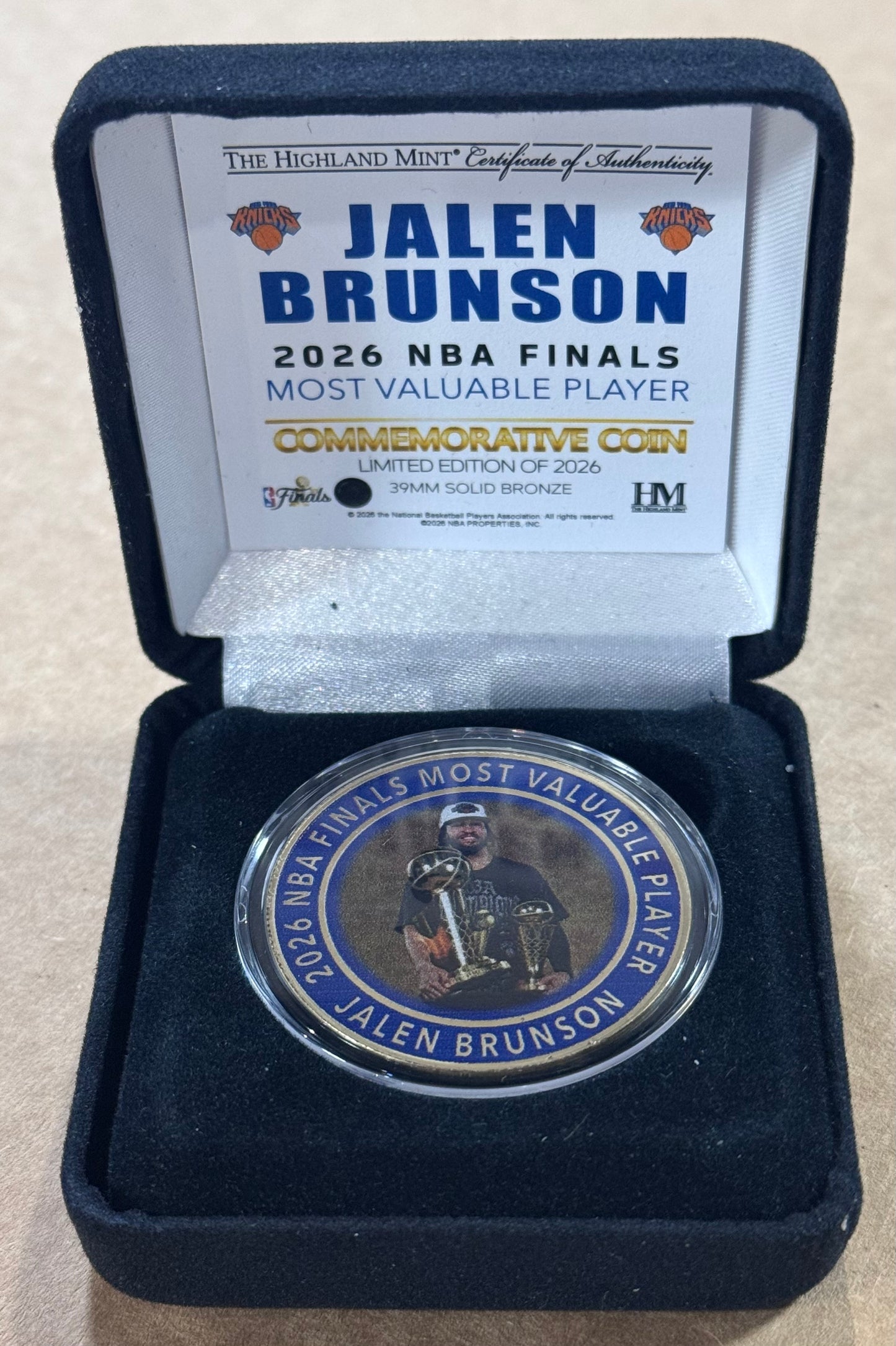Jalen Brunson NY Knicks 2026 NBA Finals MVP Bronze Coin Highland Mint